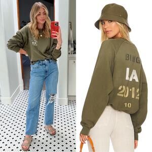 FINAL PRICE NEW Anine Bing Archer Army Green Graphic Cotton Sweatshirt